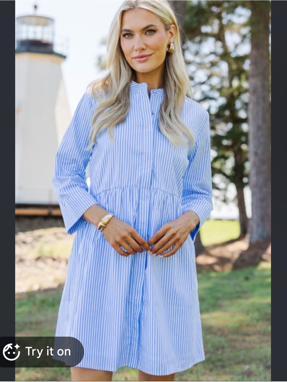 Tuckernuck Light Blue Striped Long-Sleeve Shirt Dress